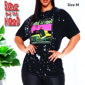 Thirty Single “Boyz N The Hood” Black/White Bleached Splatter Short Sleeve Tee